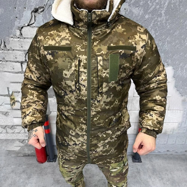 Чоловічий бушлат на хутрі Lord / Зимова куртка з синтепоновим наповнювачем піксель розмір XL - зображення 1
