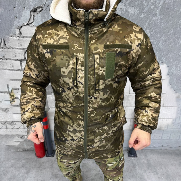 Чоловічий бушлат на хутрі Lord / Зимова куртка з синтепоновим наповнювачем піксель розмір M - зображення 1