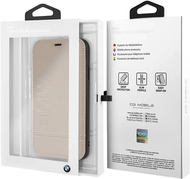 Skórzane etui z klapką BMW Logo Imprint do Apple iPhone Xr Taupe (3700740435076) - obraz 4