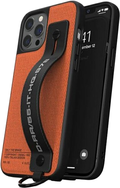 Etui Diesel Handstrap Case Utility Twill do Apple iPhone 12/12 Pro Black-orange (8718846088466) - obraz 1