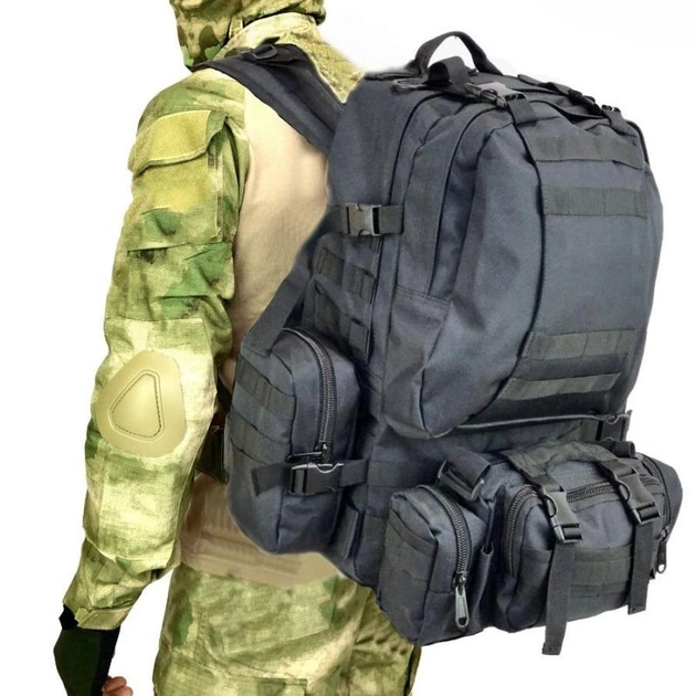 Рюкзак тактический 50L black +3 подсумки / штурмовой/ армейский - изображение 2