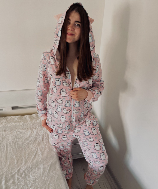 Женская пижама, кигуруми комбинизон Mimi Розовая с котиком , Размер M ...