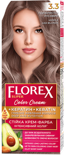 Набор Florex Super Стойкая крем-краска для волос Кератин 3.3 Пепельно ...