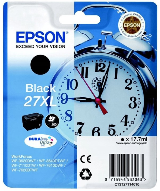 Tusze do drukarek Epson T2711 27 XL DURABrite Singlepack Black 18 ml (8715946625843) - obraz 1