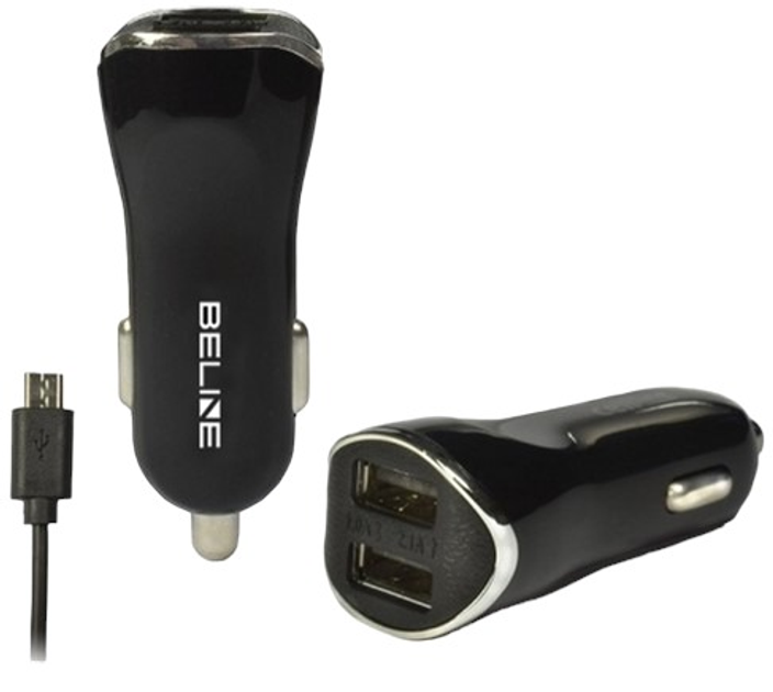 Автомобільний зарядний пристрій Beline 2xUSB + microUSB 2.1A Black (5900168331204) - зображення 1
