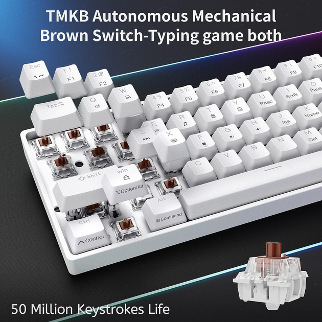 Механическая игровая клавиатура Dierya 60% с переключателями Clicky, Type-C, 61 клавиша (раскладка США, QWERTY, Brown Switch) белый - изображение 3