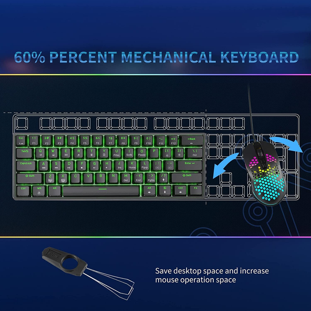Механическая игровая клавиатура Dierya 60% с механическими переключателями Clicky, Type-C, 61 клавиша (раскладка США, QWERTY, Red switch) черный - изображение 6