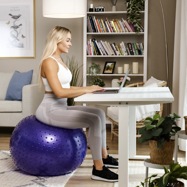 Мяч для фитнеса Фитбол Hop-Sport массажный 65 см фиолетовый с насосом для йоги пилатеса - изображение 6