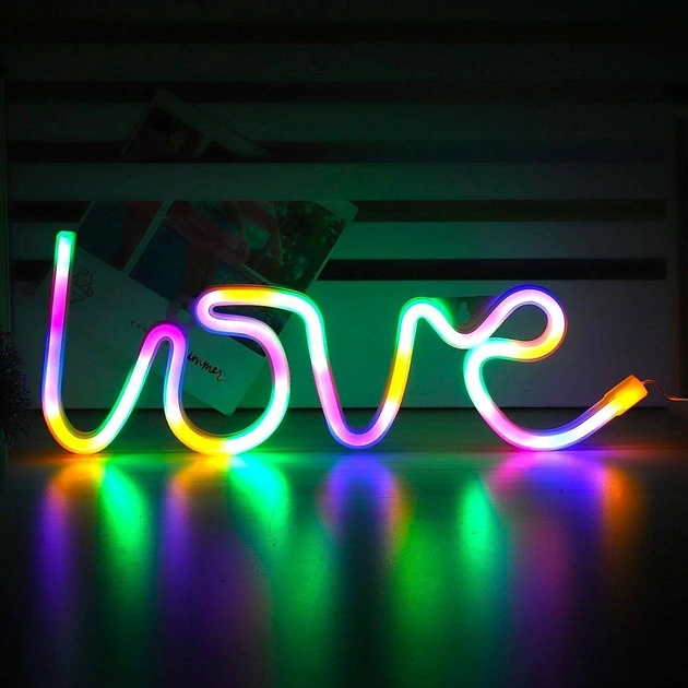 Неоновый светильник Neon Lights "Любовь" Ночник LED лампа настенный от USB и 3хАА Разноцветный - изображение 5