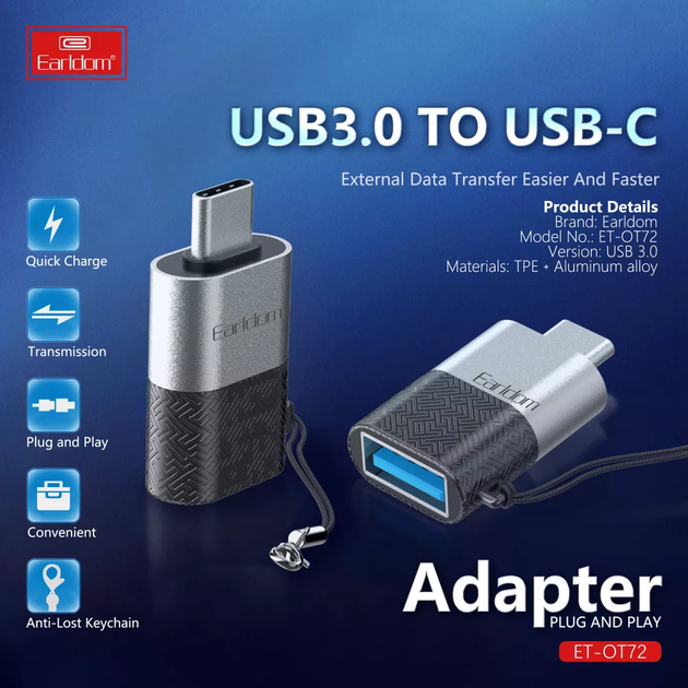 Адаптер OTG USB C to USB Earldom ET-OT72 Переходник на флешку Серебристый - изображение 7
