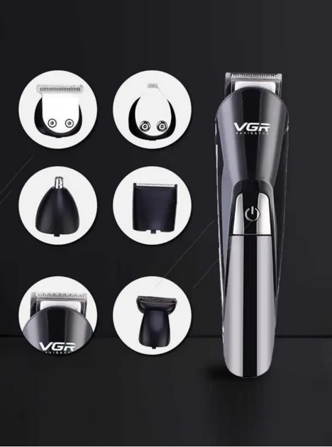Аккумуляторная машинка для стрижки волос VGR V-012 Триммер 6в1 для бороды и усов Черный - изображение 6