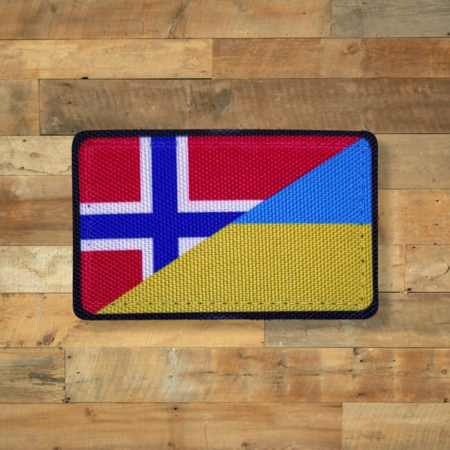 Шеврон Флаг Норвегия-Украина, 8х5, на липучке (велкро), патч печатный - изображение 1