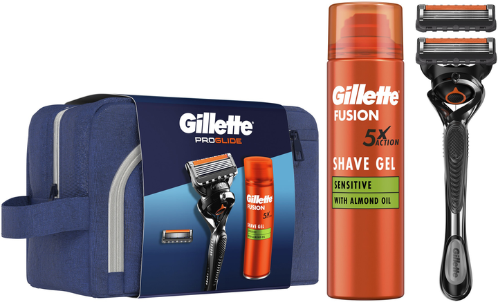 Набір для гоління Gillette Fusion Proglide Бритва + Sensitive Shave Gel 200 мл + Косметичка Fusion 5 (8700216075459) - зображення 1