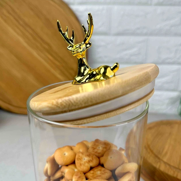 Стеклянная банка для хранения с бамбуковой крышкой 1.3 л Stag Олень - изображение 2