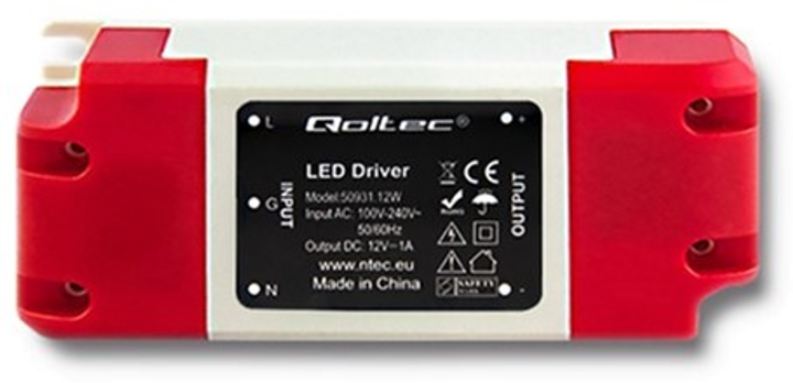 Імпульсний блок живлення Qoltec LED IP20, 12 Вт, 12 В, 1А (50931) (5901878509310) - зображення 1