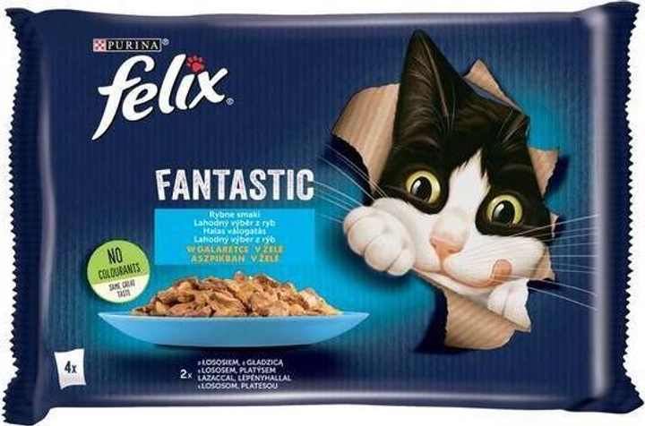 Mokra karma dla kotów Purina Felix Fantastic Losos i Gladzica w galaretce 4 x 85 g (7613039742457) - obraz 1