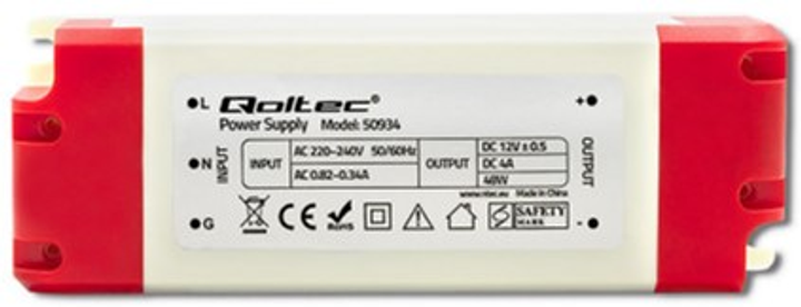 Імпульсний блок живлення Qoltec LED IP20, 48 Вт, 12 В, 4А (50934) (5901878509341) - зображення 1