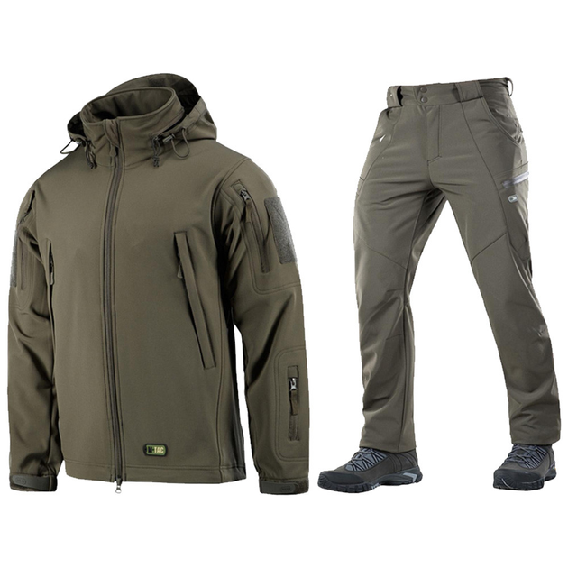 Чоловічий Комплект M-TAC на флісі Куртка + Штани / Утеплена Форма SOFT SHELL олива розмір 3XL 58-60 - зображення 1