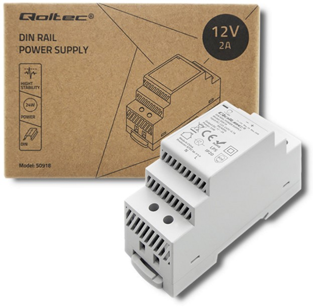 Zasilacz Qoltec na szynę DIN 24 W, 12 V, 2 A Szary (50918) (5901878509181) - obraz 4