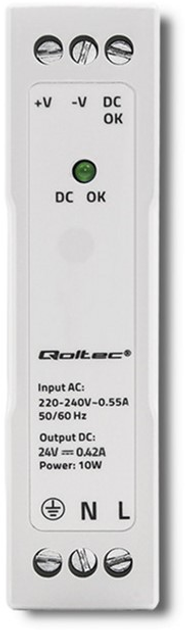 Zasilacz Qoltec na szynę DIN 10 W, 24 V, 0,42 A, Slim White (50907) (5901878509075) - obraz 3