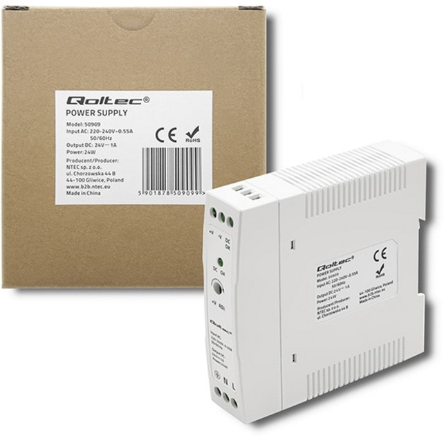 Zasilacz Qoltec na szynę DIN 24 W, 24 V, 1 A, Slim White (50909) (5901878509099) - obraz 4