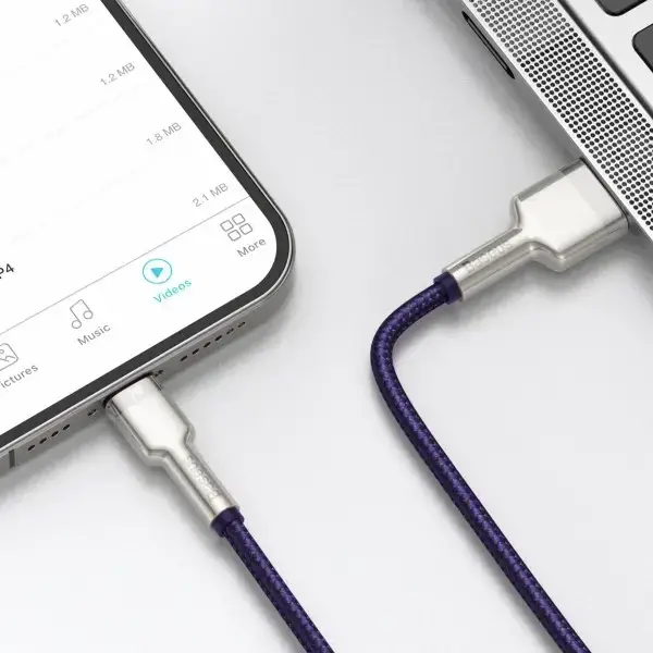 Кабель синхронизации Baseus Cafule Metal Cable USB to Lightning 2.4A 1m Purple (CALJK-A05) - изображение 9