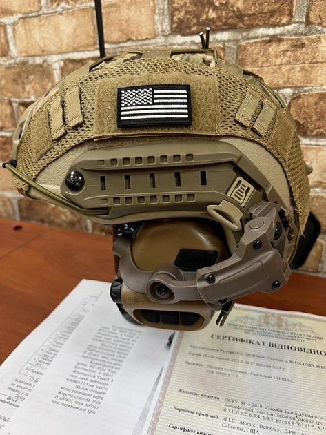 Шлем FAST USA NIJ IIIA L-XL песок, EARMOR M31 Активные шумоподавляющие стрелковые наушники, крепления, кавер - изображение 1