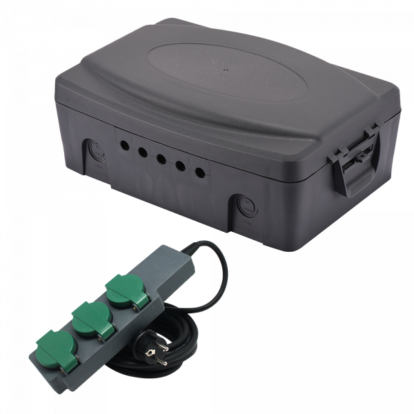 Захисна коробка IP54 Electraline для захисту з'єднання подовжувачів, з подовжувачем 3розетки 5м темно-сірий (300175) - зображення 2