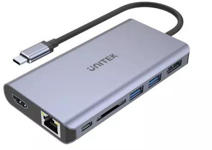 USB-хаб Unitek USB-C 2x USB 3.1/HDMI/ DP/RJ45/CardReader SD (4894160043283) - зображення 1