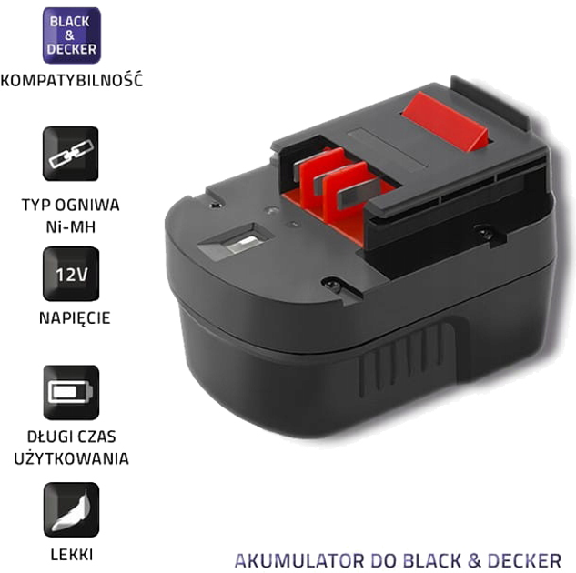 Akumulator Qoltec do Black&Decker 12 V (5901878530215) - obraz 2