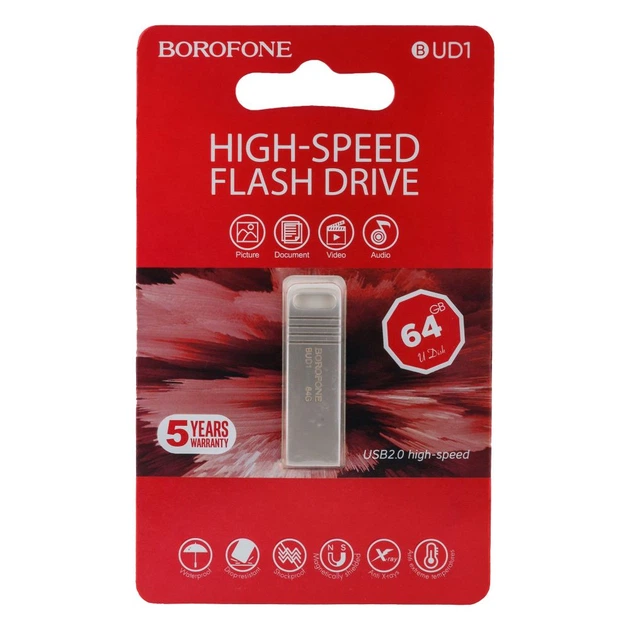 USB Flash Drive Borofone BUD1 64GB, Стальной P001 USB 2.0 - изображение 2