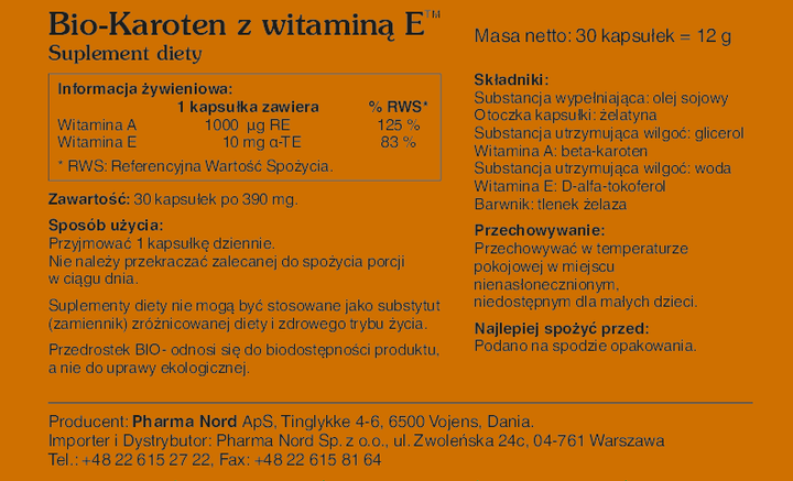 Біологічно активна добавка Pharma Nord Bio-Karoten + E 30 капсул (5709976100107) - зображення 2