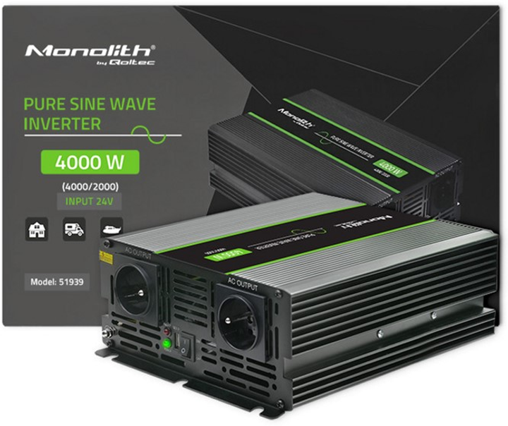 Przetwornica samochodowa Qoltec Monolith 2000W/4000W 24V na 230V czysty sinus (51939) (5901878519395) - obraz 9