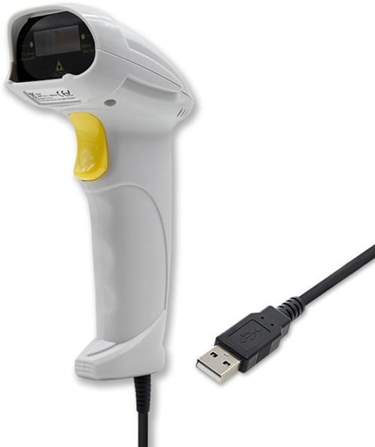 Skaner kodów kreskowych Qoltec Laser 1D, USB Biały (50877) (5901878508771) - obraz 1