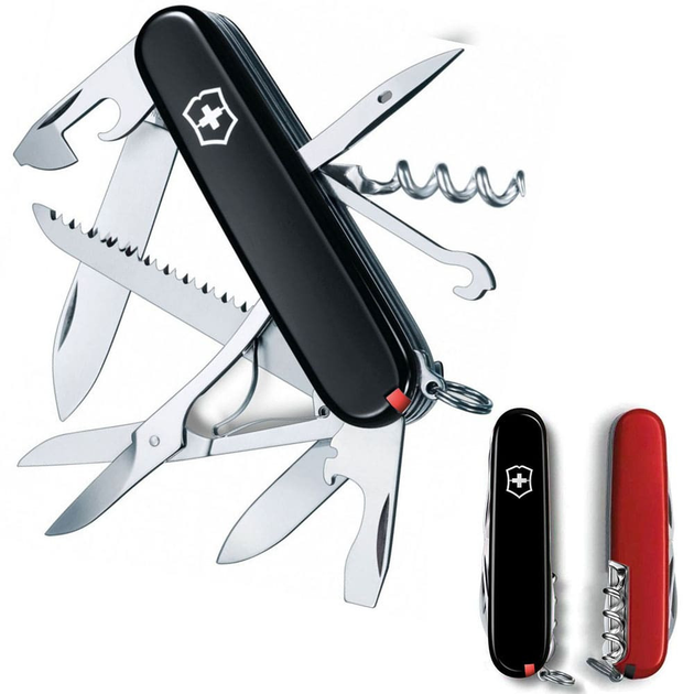 Швейцарський ніж Victorinox HUNTSMAN UKRAINE 91мм/15 функцій, чорно-червоні накладки - зображення 2