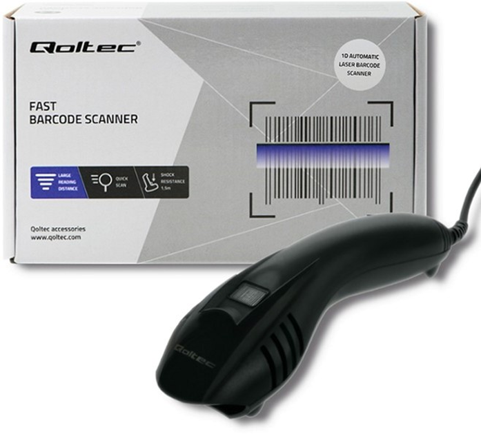 Сканер штрих-кодів Qoltec Laser 1D, USB з підставкою Чорний (50861) (5901878508610) - зображення 5