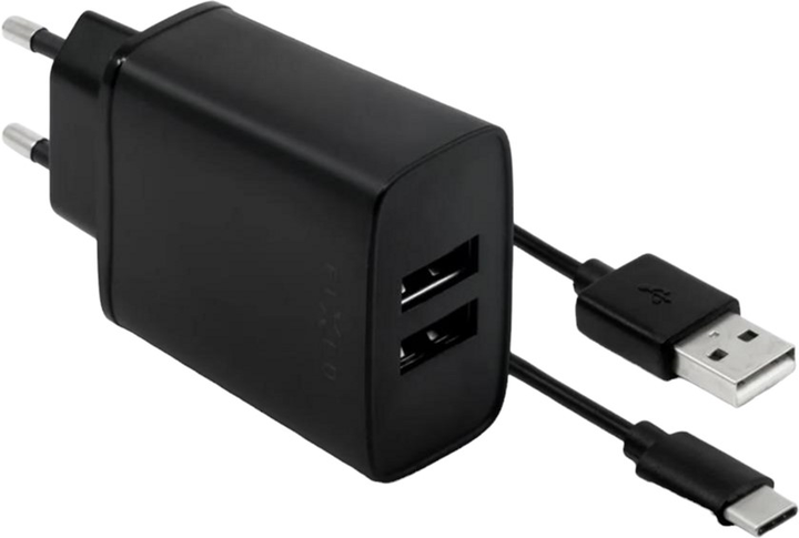 Ładowarka do telefonów Fixed Dual USB 15W + USB/USB-C Cable Black (8591680114894) - obraz 1