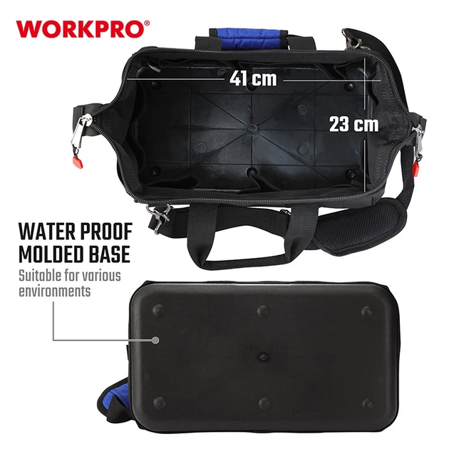 Сумка для инструмента WORKPRO 510x260x290мм 600D полиэстер, водонепроницаемая жесткая база, 21 карман, с регулируемым плечевым ремнем PRO WP281026 - изображение 3
