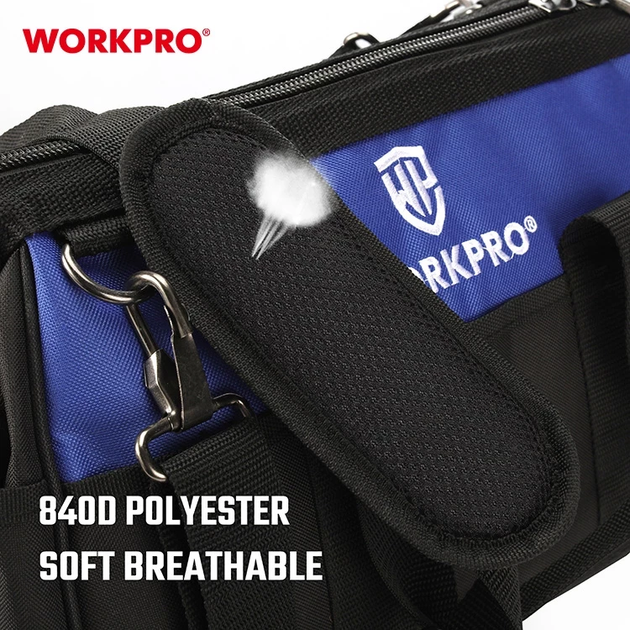 Сумка для инструмента WORKPRO 510x260x290мм 600D полиэстер, водонепроницаемая жесткая база, 21 карман, с регулируемым плечевым ремнем PRO WP281026 - изображение 4