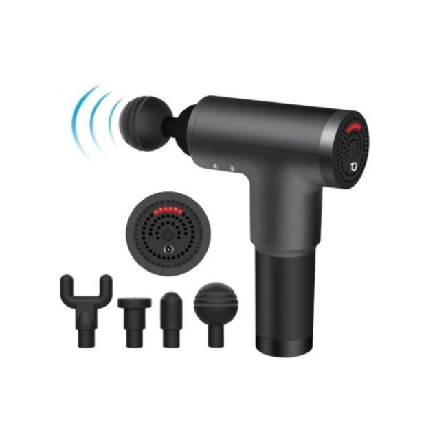 Аккумуляторный массажёр Fascial Gun RF-320 вибрационный мышечный ударный 4 насадки Черный - изображение 2