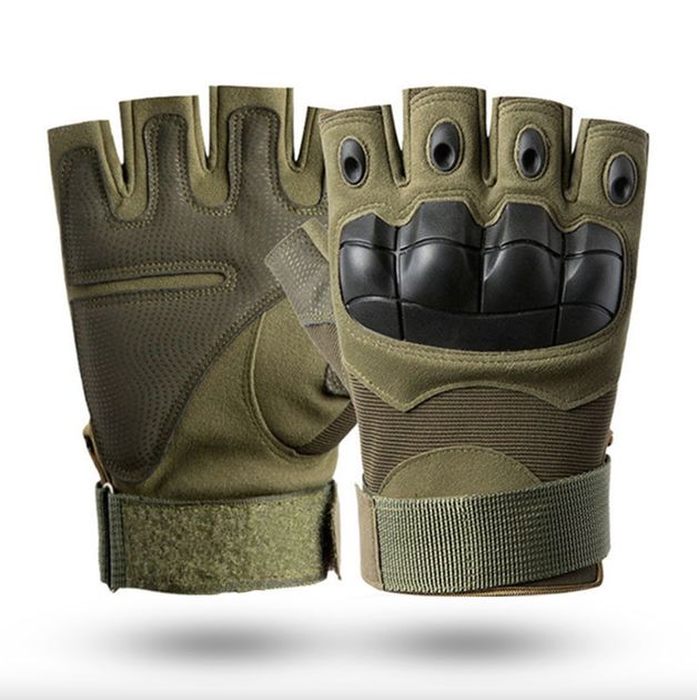 Перчатки тактические без пальцев летние для ВСУ c защитой на костяшках армейские L/9 Олива - изображение 1