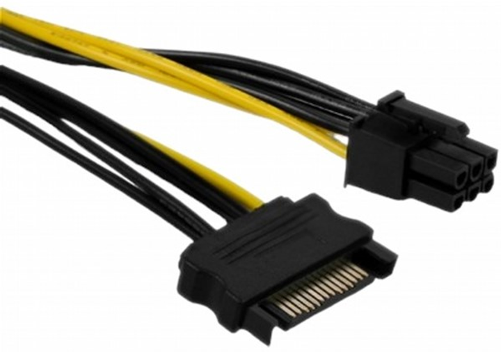 Kabel Qoltec SATA 15 pin - PCIe 6 pin zasilający 0.15 m czarno-żółty (5901878539898) - obraz 1