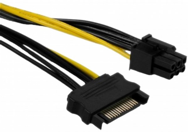 Кабель Qoltec SATA 15 pin - PCIe 6 pin живлення 0.15 м Black and yellow (5901878539898) - зображення 1