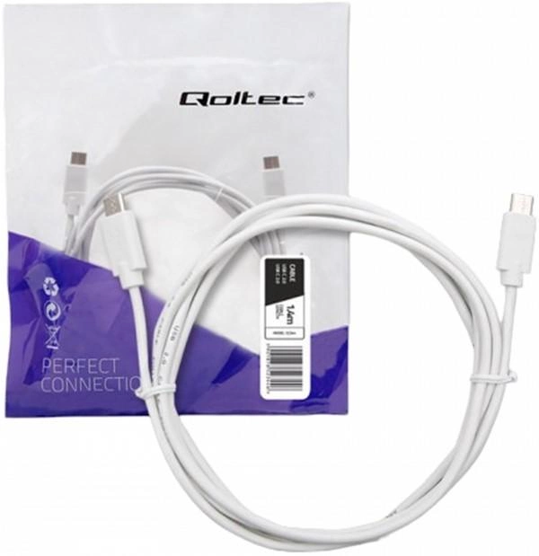 Kabel Qoltec USB Type-C - USB Type-C 2.0 1.4 m biały (5901878523446) - obraz 1