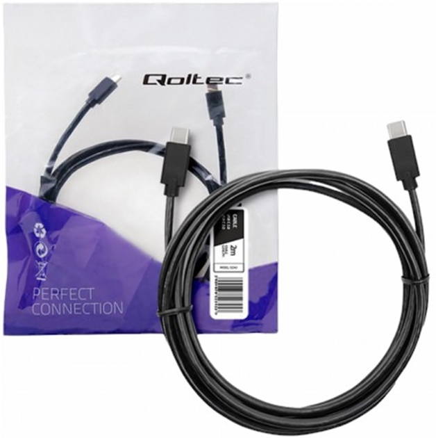 Kabel Qoltec USB Type-C - USB Type-C 2.0 2 m czarny (5901878523453) - obraz 1