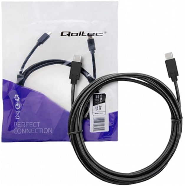 Kabel Qoltec USB Type-C - USB Type-C 3.1 2 m czarny (5901878523514) - obraz 1