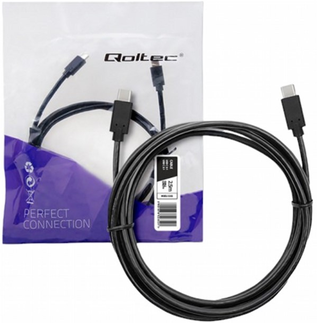 Kabel Qoltec USB Type-C - USB Type-C 3.1 2.5 m czarny (5901878523521) - obraz 1