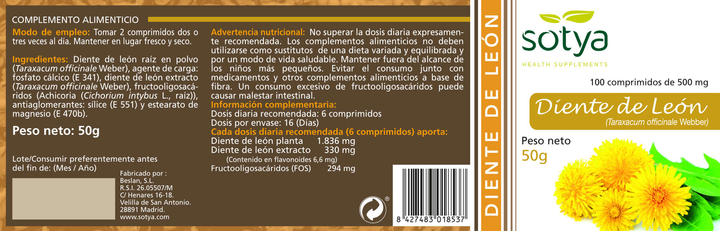 Suplement diety Sotya Diente De Leon 100 tabletek (8427483018537) - obraz 2