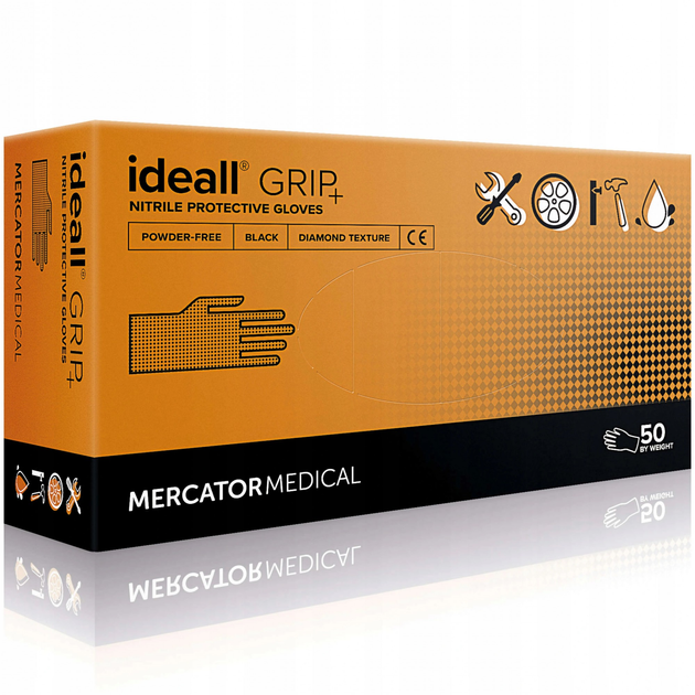 Перчатки Mercator Medical ideall GRIP+ нитриловые Чорные 25пар\50шт. размер XL URT7589С - изображение 1