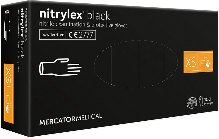 Однорaзовые нитриловые перчатки Mercator Medical Nitrylex PF BLACK XS черные 100 шт (50 пар) К104505XS - изображение 1